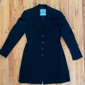 PRADA Sz 6 42 Black Wool Silk Coat Leather Vintage